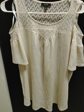 AUW Cream Cold-Shoulder Crochet Yoke Tank Top